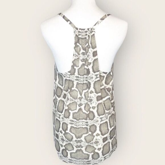 Alice + Olivia Silk Top | Small Gray Animal Snake Print A Line Flowy Scoop Neck - Picture 7 of 8